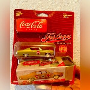 Coca-Cola Yellow and Red Festoon Collection 1970 AMC Rebel Machine Toy Car